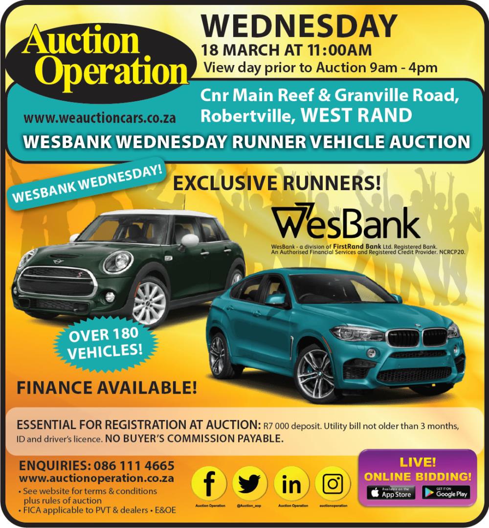 Auction Operation - WESBANK WEDNESDAY RUNNER VEHICLE AUCTION - WEST RAND