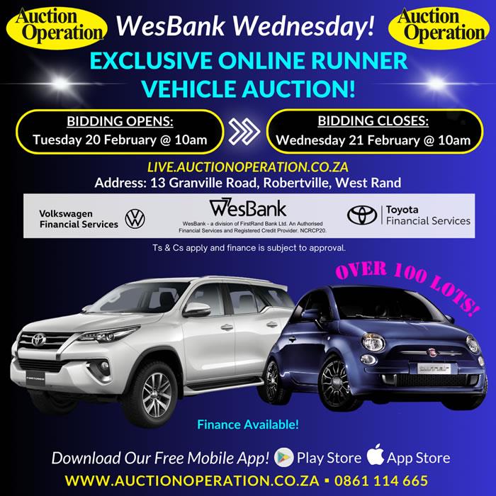 Auction Operation - WESBANK ONLINE RUNNER VEHICLE AUCTION!